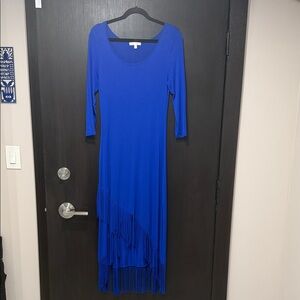 Spense Blue 3/4 Sleeve Asymmetrical Dress